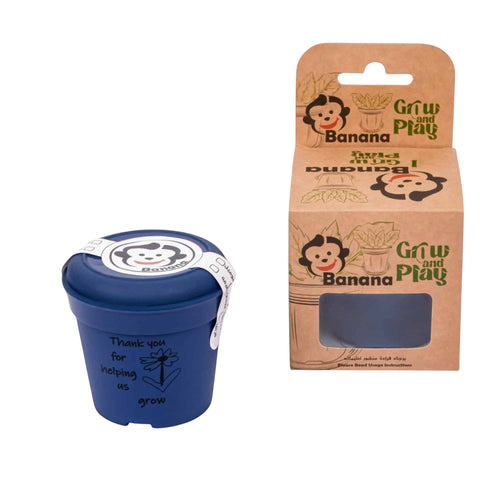 Banana Kids’ Eco-Friendly Gardening Kit made from recycled PP material, includes plant pot, drip tray, artificial soil, and growing seeds.