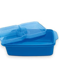 Banana 1.5L blue plastic lunch box with removable splitter and clear lid with steam vent