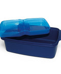 Banana 1.5L lunch box in dark blue with a transparent blue lid and removable splitter. Made from food-approved PP.