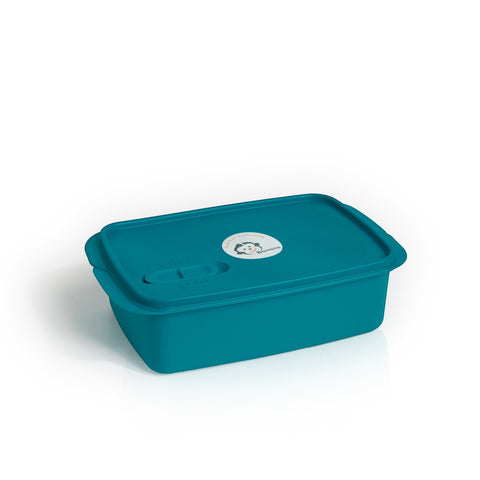 Teal Banana lunch box 1.5L with removable splitter, steam vent, and gift cutlery set. Food-approved PP material.