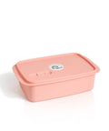Banana 1.5L pink lunch box with removable splitter and steam vent, made from food-approved PP material.