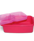Banana lunch box 1.5L in pink with a removable splitter and a tight-close lid with steam vent.