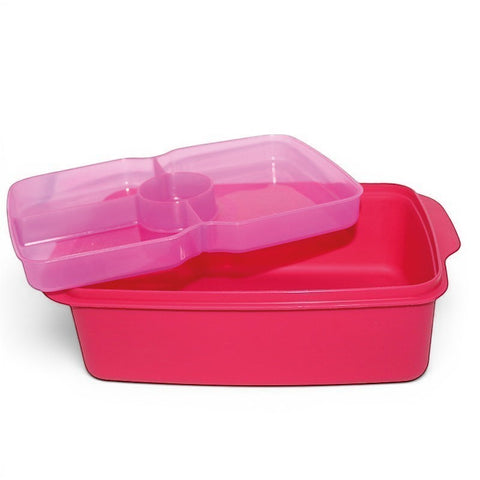 Banana lunch box 1.5L in pink with a removable splitter and a tight-close lid with steam vent.
