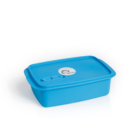 Banana blue 1.5L lunch box with removable splitter and steam vent, made from food-approved PP material.