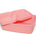 Banana pink plastic lunch box with 1.5L capacity and removable splitter, featuring a steam vent.